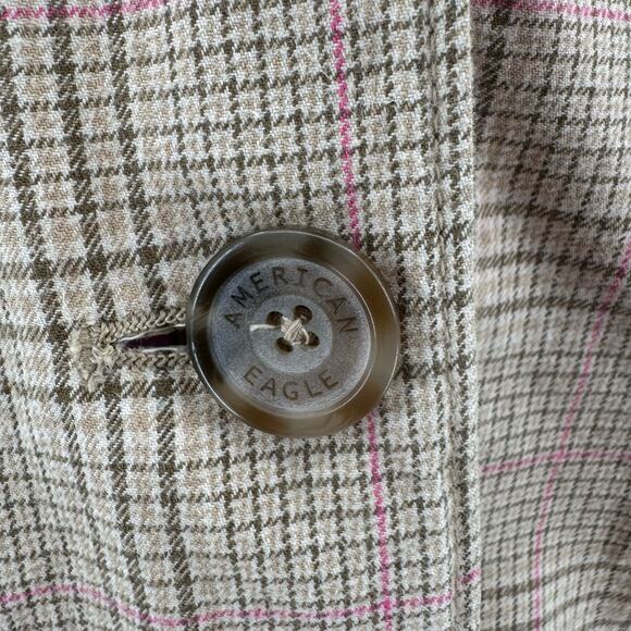 American Eagle Outfitters Cream/Beige Plaid Sport Jacket Womens Medium Y2k Lined - Picture 6 of 10